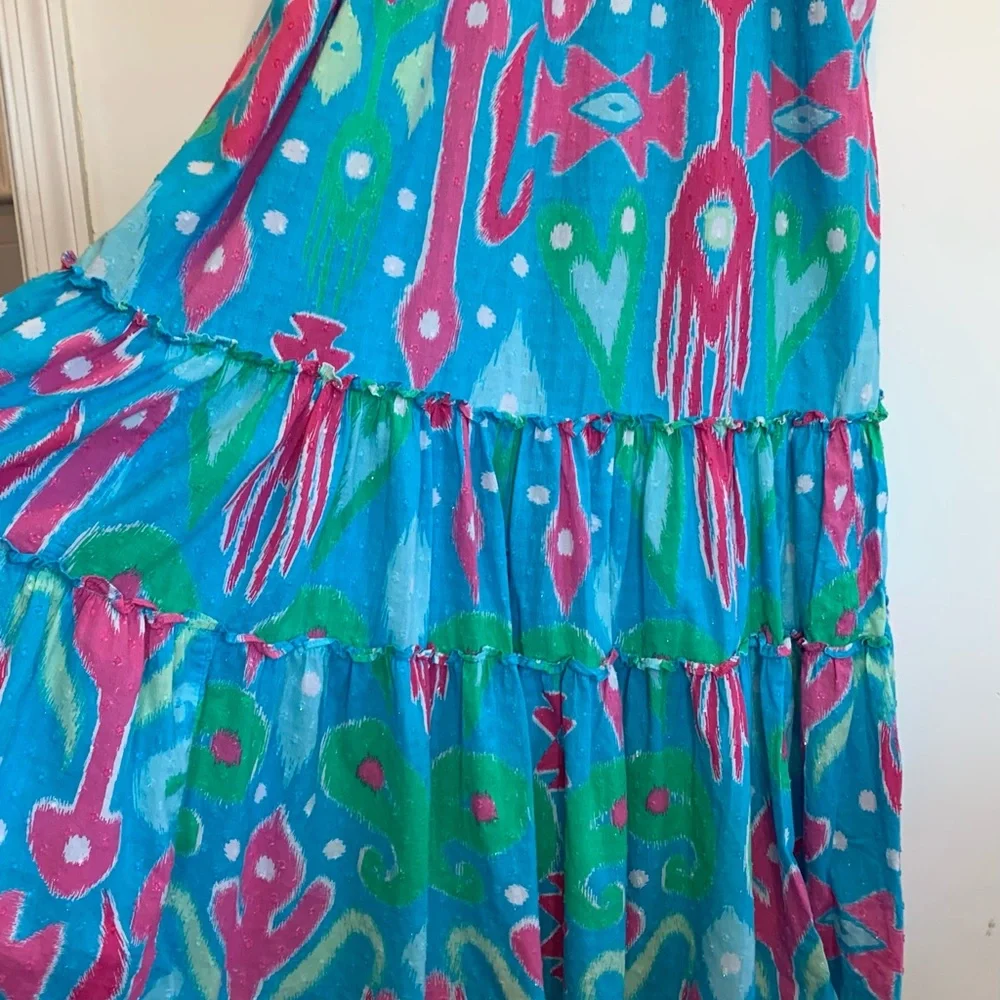 Crown & Ivy Smocked Tiered Maxi Dress Spring Ikat - Picture 4 of 8